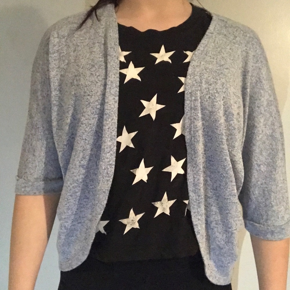A blue light cardigan.